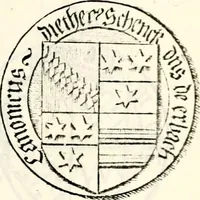 An illustration from Proben des hohen Teütschen Reichs Adels, oder, Sammlungen alter Denkmäler, Grabsteinen, Wappen, Inn- und Urschriften, u: d: nach ihrem wahren Urbilde aufgenommen unter offener Treüe bewähret und durch Anenbäume auch sonstige Nachrichten erkläret und erläuteret (1775)