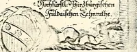 An illustration from Proben des hohen Teütschen Reichs Adels, oder, Sammlungen alter Denkmäler, Grabsteinen, Wappen, Inn- und Urschriften, u: d: nach ihrem wahren Urbilde aufgenommen unter offener Treüe bewähret und durch Anenbäume auch sonstige Nachrichten erkläret und erläuteret (1775)