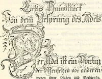 An illustration from Proben des hohen Teütschen Reichs Adels, oder, Sammlungen alter Denkmäler, Grabsteinen, Wappen, Inn- und Urschriften, u: d: nach ihrem wahren Urbilde aufgenommen unter offener Treüe bewähret und durch Anenbäume auch sonstige Nachrichten erkläret und erläuteret (1775)