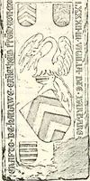 An illustration from Proben des hohen Teütschen Reichs Adels, oder, Sammlungen alter Denkmäler, Grabsteinen, Wappen, Inn- und Urschriften, u: d: nach ihrem wahren Urbilde aufgenommen unter offener Treüe bewähret und durch Anenbäume auch sonstige Nachrichten erkläret und erläuteret (1775)