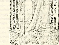 An illustration from Proben des hohen Teütschen Reichs Adels, oder, Sammlungen alter Denkmäler, Grabsteinen, Wappen, Inn- und Urschriften, u: d: nach ihrem wahren Urbilde aufgenommen unter offener Treüe bewähret und durch Anenbäume auch sonstige Nachrichten erkläret und erläuteret (1775)