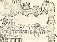 An illustration from Proben des hohen Teütschen Reichs Adels, oder, Sammlungen alter Denkmäler, Grabsteinen, Wappen, Inn- und Urschriften, u: d: nach ihrem wahren Urbilde aufgenommen unter offener Treüe bewähret und durch Anenbäume auch sonstige Nachrichten erkläret und erläuteret (1775)