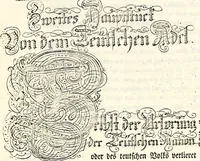 An illustration from Proben des hohen Teütschen Reichs Adels, oder, Sammlungen alter Denkmäler, Grabsteinen, Wappen, Inn- und Urschriften, u: d: nach ihrem wahren Urbilde aufgenommen unter offener Treüe bewähret und durch Anenbäume auch sonstige Nachrichten erkläret und erläuteret (1775)