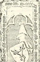 An illustration from Proben des hohen Teütschen Reichs Adels, oder, Sammlungen alter Denkmäler, Grabsteinen, Wappen, Inn- und Urschriften, u: d: nach ihrem wahren Urbilde aufgenommen unter offener Treüe bewähret und durch Anenbäume auch sonstige Nachrichten erkläret und erläuteret (1775)