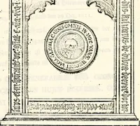 An illustration from Proben des hohen Teütschen Reichs Adels, oder, Sammlungen alter Denkmäler, Grabsteinen, Wappen, Inn- und Urschriften, u: d: nach ihrem wahren Urbilde aufgenommen unter offener Treüe bewähret und durch Anenbäume auch sonstige Nachrichten erkläret und erläuteret (1775)