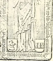 An illustration from Proben des hohen Teütschen Reichs Adels, oder, Sammlungen alter Denkmäler, Grabsteinen, Wappen, Inn- und Urschriften, u: d: nach ihrem wahren Urbilde aufgenommen unter offener Treüe bewähret und durch Anenbäume auch sonstige Nachrichten erkläret und erläuteret (1775)