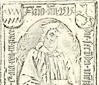 An illustration from Proben des hohen Teütschen Reichs Adels, oder, Sammlungen alter Denkmäler, Grabsteinen, Wappen, Inn- und Urschriften, u: d: nach ihrem wahren Urbilde aufgenommen unter offener Treüe bewähret und durch Anenbäume auch sonstige Nachrichten erkläret und erläuteret (1775)