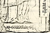 An illustration from Proben des hohen Teütschen Reichs Adels, oder, Sammlungen alter Denkmäler, Grabsteinen, Wappen, Inn- und Urschriften, u: d: nach ihrem wahren Urbilde aufgenommen unter offener Treüe bewähret und durch Anenbäume auch sonstige Nachrichten erkläret und erläuteret (1775)