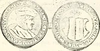 An illustration from Proben des hohen Teütschen Reichs Adels, oder, Sammlungen alter Denkmäler, Grabsteinen, Wappen, Inn- und Urschriften, u: d: nach ihrem wahren Urbilde aufgenommen unter offener Treüe bewähret und durch Anenbäume auch sonstige Nachrichten erkläret und erläuteret (1775)