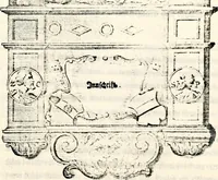 An illustration from Proben des hohen Teütschen Reichs Adels, oder, Sammlungen alter Denkmäler, Grabsteinen, Wappen, Inn- und Urschriften, u: d: nach ihrem wahren Urbilde aufgenommen unter offener Treüe bewähret und durch Anenbäume auch sonstige Nachrichten erkläret und erläuteret (1775)