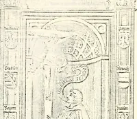 An illustration from Proben des hohen Teütschen Reichs Adels, oder, Sammlungen alter Denkmäler, Grabsteinen, Wappen, Inn- und Urschriften, u: d: nach ihrem wahren Urbilde aufgenommen unter offener Treüe bewähret und durch Anenbäume auch sonstige Nachrichten erkläret und erläuteret (1775)