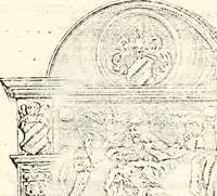 An illustration from Proben des hohen Teütschen Reichs Adels, oder, Sammlungen alter Denkmäler, Grabsteinen, Wappen, Inn- und Urschriften, u: d: nach ihrem wahren Urbilde aufgenommen unter offener Treüe bewähret und durch Anenbäume auch sonstige Nachrichten erkläret und erläuteret (1775)