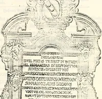 An illustration from Proben des hohen Teütschen Reichs Adels, oder, Sammlungen alter Denkmäler, Grabsteinen, Wappen, Inn- und Urschriften, u: d: nach ihrem wahren Urbilde aufgenommen unter offener Treüe bewähret und durch Anenbäume auch sonstige Nachrichten erkläret und erläuteret (1775)