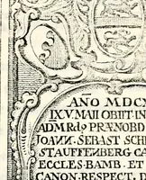 An illustration from Proben des hohen Teütschen Reichs Adels, oder, Sammlungen alter Denkmäler, Grabsteinen, Wappen, Inn- und Urschriften, u: d: nach ihrem wahren Urbilde aufgenommen unter offener Treüe bewähret und durch Anenbäume auch sonstige Nachrichten erkläret und erläuteret (1775)