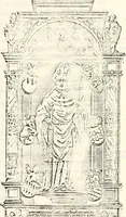 An illustration from Proben des hohen Teütschen Reichs Adels, oder, Sammlungen alter Denkmäler, Grabsteinen, Wappen, Inn- und Urschriften, u: d: nach ihrem wahren Urbilde aufgenommen unter offener Treüe bewähret und durch Anenbäume auch sonstige Nachrichten erkläret und erläuteret (1775)
