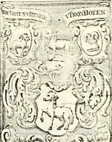 Picture 85 of 149 from Proben des hohen Teütschen Reichs Adels, oder, Sammlungen alter Denkmäler, Grabsteinen, Wappen, Inn- und Urschriften, u: d: nach ihrem wahren Urbilde aufgenommen unter offener Treüe bewähret und durch Anenbäume auch sonstige Nachrichten erkläret und erläuteret (1775), leaf 430