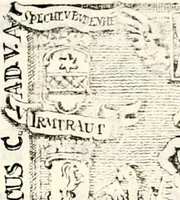 An illustration from Proben des hohen Teütschen Reichs Adels, oder, Sammlungen alter Denkmäler, Grabsteinen, Wappen, Inn- und Urschriften, u: d: nach ihrem wahren Urbilde aufgenommen unter offener Treüe bewähret und durch Anenbäume auch sonstige Nachrichten erkläret und erläuteret (1775)