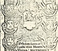An illustration from Proben des hohen Teütschen Reichs Adels, oder, Sammlungen alter Denkmäler, Grabsteinen, Wappen, Inn- und Urschriften, u: d: nach ihrem wahren Urbilde aufgenommen unter offener Treüe bewähret und durch Anenbäume auch sonstige Nachrichten erkläret und erläuteret (1775)