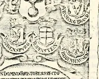 An illustration from Proben des hohen Teütschen Reichs Adels, oder, Sammlungen alter Denkmäler, Grabsteinen, Wappen, Inn- und Urschriften, u: d: nach ihrem wahren Urbilde aufgenommen unter offener Treüe bewähret und durch Anenbäume auch sonstige Nachrichten erkläret und erläuteret (1775)