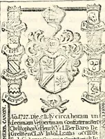 An illustration from Proben des hohen Teütschen Reichs Adels, oder, Sammlungen alter Denkmäler, Grabsteinen, Wappen, Inn- und Urschriften, u: d: nach ihrem wahren Urbilde aufgenommen unter offener Treüe bewähret und durch Anenbäume auch sonstige Nachrichten erkläret und erläuteret (1775)