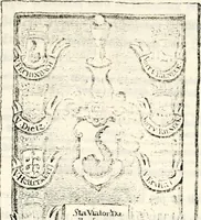 An illustration from Proben des hohen Teütschen Reichs Adels, oder, Sammlungen alter Denkmäler, Grabsteinen, Wappen, Inn- und Urschriften, u: d: nach ihrem wahren Urbilde aufgenommen unter offener Treüe bewähret und durch Anenbäume auch sonstige Nachrichten erkläret und erläuteret (1775)