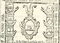 An illustration from Proben des hohen Teütschen Reichs Adels, oder, Sammlungen alter Denkmäler, Grabsteinen, Wappen, Inn- und Urschriften, u: d: nach ihrem wahren Urbilde aufgenommen unter offener Treüe bewähret und durch Anenbäume auch sonstige Nachrichten erkläret und erläuteret (1775)