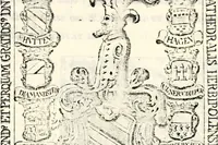 An illustration from Proben des hohen Teütschen Reichs Adels, oder, Sammlungen alter Denkmäler, Grabsteinen, Wappen, Inn- und Urschriften, u: d: nach ihrem wahren Urbilde aufgenommen unter offener Treüe bewähret und durch Anenbäume auch sonstige Nachrichten erkläret und erläuteret (1775)