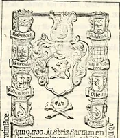 Picture 134 of 149 from Proben des hohen Teütschen Reichs Adels, oder, Sammlungen alter Denkmäler, Grabsteinen, Wappen, Inn- und Urschriften, u: d: nach ihrem wahren Urbilde aufgenommen unter offener Treüe bewähret und durch Anenbäume auch sonstige Nachrichten erkläret und erläuteret (1775), leaf 650