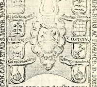 Picture 136 of 149 from Proben des hohen Teütschen Reichs Adels, oder, Sammlungen alter Denkmäler, Grabsteinen, Wappen, Inn- und Urschriften, u: d: nach ihrem wahren Urbilde aufgenommen unter offener Treüe bewähret und durch Anenbäume auch sonstige Nachrichten erkläret und erläuteret (1775), leaf 658