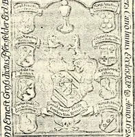 An illustration from Proben des hohen Teütschen Reichs Adels, oder, Sammlungen alter Denkmäler, Grabsteinen, Wappen, Inn- und Urschriften, u: d: nach ihrem wahren Urbilde aufgenommen unter offener Treüe bewähret und durch Anenbäume auch sonstige Nachrichten erkläret und erläuteret (1775)