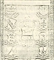 Picture 144 of 149 from Proben des hohen Teütschen Reichs Adels, oder, Sammlungen alter Denkmäler, Grabsteinen, Wappen, Inn- und Urschriften, u: d: nach ihrem wahren Urbilde aufgenommen unter offener Treüe bewähret und durch Anenbäume auch sonstige Nachrichten erkläret und erläuteret (1775), leaf 698