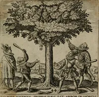 Picture 46 of 72 from Proscenivm vitæ hvmanæ, siue Emblematvm secvlarivm, ivcvndissima, & artificiosissima varietate vitæ hvmanæ & seculi huius deprauati mores, ac studia peruersissima adumbrantium: et Latinis versibvs, explicatorum, decades septem multis figuris adauctæ, & in vsum studiosæ inprimis iuuentutis ita adornatæ vt instar albi amicorvm sodalitatum symbolis, & insigniis conscribendis depingendisq; inseruire commode possint (1627), leaf 102