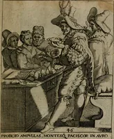 Picture 48 of 72 from Proscenivm vitæ hvmanæ, siue Emblematvm secvlarivm, ivcvndissima, & artificiosissima varietate vitæ hvmanæ & seculi huius deprauati mores, ac studia peruersissima adumbrantium: et Latinis versibvs, explicatorum, decades septem multis figuris adauctæ, & in vsum studiosæ inprimis iuuentutis ita adornatæ vt instar albi amicorvm sodalitatum symbolis, & insigniis conscribendis depingendisq; inseruire commode possint (1627), leaf 106