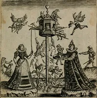 An illustration from Proscenivm vitæ hvmanæ, siue Emblematvm secvlarivm, ivcvndissima, & artificiosissima varietate vitæ hvmanæ & seculi huius deprauati mores, ac studia peruersissima adumbrantium: et Latinis versibvs, explicatorum, decades septem multis figuris adauctæ, & in vsum studiosæ inprimis iuuentutis ita adornatæ vt instar albi amicorvm sodalitatum symbolis, & insigniis conscribendis depingendisq; inseruire commode possint (1627)