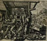 Picture 53 of 72 from Proscenivm vitæ hvmanæ, siue Emblematvm secvlarivm, ivcvndissima, & artificiosissima varietate vitæ hvmanæ & seculi huius deprauati mores, ac studia peruersissima adumbrantium: et Latinis versibvs, explicatorum, decades septem multis figuris adauctæ, & in vsum studiosæ inprimis iuuentutis ita adornatæ vt instar albi amicorvm sodalitatum symbolis, & insigniis conscribendis depingendisq; inseruire commode possint (1627), leaf 118