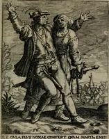 Picture 56 of 72 from Proscenivm vitæ hvmanæ, siue Emblematvm secvlarivm, ivcvndissima, & artificiosissima varietate vitæ hvmanæ & seculi huius deprauati mores, ac studia peruersissima adumbrantium: et Latinis versibvs, explicatorum, decades septem multis figuris adauctæ, & in vsum studiosæ inprimis iuuentutis ita adornatæ vt instar albi amicorvm sodalitatum symbolis, & insigniis conscribendis depingendisq; inseruire commode possint (1627), leaf 124
