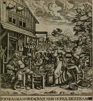 Picture 57 of 72 from Proscenivm vitæ hvmanæ, siue Emblematvm secvlarivm, ivcvndissima, & artificiosissima varietate vitæ hvmanæ & seculi huius deprauati mores, ac studia peruersissima adumbrantium: et Latinis versibvs, explicatorum, decades septem multis figuris adauctæ, & in vsum studiosæ inprimis iuuentutis ita adornatæ vt instar albi amicorvm sodalitatum symbolis, & insigniis conscribendis depingendisq; inseruire commode possint (1627), leaf 126