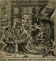 Picture 58 of 72 from Proscenivm vitæ hvmanæ, siue Emblematvm secvlarivm, ivcvndissima, & artificiosissima varietate vitæ hvmanæ & seculi huius deprauati mores, ac studia peruersissima adumbrantium: et Latinis versibvs, explicatorum, decades septem multis figuris adauctæ, & in vsum studiosæ inprimis iuuentutis ita adornatæ vt instar albi amicorvm sodalitatum symbolis, & insigniis conscribendis depingendisq; inseruire commode possint (1627), leaf 128