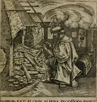 Picture 60 of 72 from Proscenivm vitæ hvmanæ, siue Emblematvm secvlarivm, ivcvndissima, & artificiosissima varietate vitæ hvmanæ & seculi huius deprauati mores, ac studia peruersissima adumbrantium: et Latinis versibvs, explicatorum, decades septem multis figuris adauctæ, & in vsum studiosæ inprimis iuuentutis ita adornatæ vt instar albi amicorvm sodalitatum symbolis, & insigniis conscribendis depingendisq; inseruire commode possint (1627), leaf 132