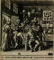 Picture 66 of 72 from Proscenivm vitæ hvmanæ, siue Emblematvm secvlarivm, ivcvndissima, & artificiosissima varietate vitæ hvmanæ & seculi huius deprauati mores, ac studia peruersissima adumbrantium: et Latinis versibvs, explicatorum, decades septem multis figuris adauctæ, & in vsum studiosæ inprimis iuuentutis ita adornatæ vt instar albi amicorvm sodalitatum symbolis, & insigniis conscribendis depingendisq; inseruire commode possint (1627), leaf 144