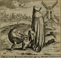 Picture 15 of 72 from Proscenivm vitæ hvmanæ, siue Emblematvm secvlarivm, ivcvndissima, & artificiosissima varietate vitæ hvmanæ & seculi huius deprauati mores, ac studia peruersissima adumbrantium: et Latinis versibvs, explicatorum, decades septem multis figuris adauctæ, & in vsum studiosæ inprimis iuuentutis ita adornatæ vt instar albi amicorvm sodalitatum symbolis, & insigniis conscribendis depingendisq; inseruire commode possint (1627), leaf 40