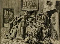 Picture 17 of 72 from Proscenivm vitæ hvmanæ, siue Emblematvm secvlarivm, ivcvndissima, & artificiosissima varietate vitæ hvmanæ & seculi huius deprauati mores, ac studia peruersissima adumbrantium: et Latinis versibvs, explicatorum, decades septem multis figuris adauctæ, & in vsum studiosæ inprimis iuuentutis ita adornatæ vt instar albi amicorvm sodalitatum symbolis, & insigniis conscribendis depingendisq; inseruire commode possint (1627), leaf 44