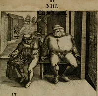 Picture 18 of 72 from Proscenivm vitæ hvmanæ, siue Emblematvm secvlarivm, ivcvndissima, & artificiosissima varietate vitæ hvmanæ & seculi huius deprauati mores, ac studia peruersissima adumbrantium: et Latinis versibvs, explicatorum, decades septem multis figuris adauctæ, & in vsum studiosæ inprimis iuuentutis ita adornatæ vt instar albi amicorvm sodalitatum symbolis, & insigniis conscribendis depingendisq; inseruire commode possint (1627), leaf 46
