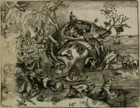 Picture 21 of 72 from Proscenivm vitæ hvmanæ, siue Emblematvm secvlarivm, ivcvndissima, & artificiosissima varietate vitæ hvmanæ & seculi huius deprauati mores, ac studia peruersissima adumbrantium: et Latinis versibvs, explicatorum, decades septem multis figuris adauctæ, & in vsum studiosæ inprimis iuuentutis ita adornatæ vt instar albi amicorvm sodalitatum symbolis, & insigniis conscribendis depingendisq; inseruire commode possint (1627), leaf 52