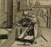 Picture 25 of 72 from Proscenivm vitæ hvmanæ, siue Emblematvm secvlarivm, ivcvndissima, & artificiosissima varietate vitæ hvmanæ & seculi huius deprauati mores, ac studia peruersissima adumbrantium: et Latinis versibvs, explicatorum, decades septem multis figuris adauctæ, & in vsum studiosæ inprimis iuuentutis ita adornatæ vt instar albi amicorvm sodalitatum symbolis, & insigniis conscribendis depingendisq; inseruire commode possint (1627), leaf 60
