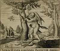 Picture 26 of 72 from Proscenivm vitæ hvmanæ, siue Emblematvm secvlarivm, ivcvndissima, & artificiosissima varietate vitæ hvmanæ & seculi huius deprauati mores, ac studia peruersissima adumbrantium: et Latinis versibvs, explicatorum, decades septem multis figuris adauctæ, & in vsum studiosæ inprimis iuuentutis ita adornatæ vt instar albi amicorvm sodalitatum symbolis, & insigniis conscribendis depingendisq; inseruire commode possint (1627), leaf 62