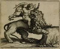 Picture 27 of 72 from Proscenivm vitæ hvmanæ, siue Emblematvm secvlarivm, ivcvndissima, & artificiosissima varietate vitæ hvmanæ & seculi huius deprauati mores, ac studia peruersissima adumbrantium: et Latinis versibvs, explicatorum, decades septem multis figuris adauctæ, & in vsum studiosæ inprimis iuuentutis ita adornatæ vt instar albi amicorvm sodalitatum symbolis, & insigniis conscribendis depingendisq; inseruire commode possint (1627), leaf 64
