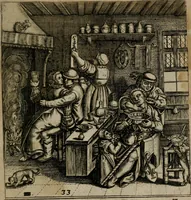 Picture 36 of 72 from Proscenivm vitæ hvmanæ, siue Emblematvm secvlarivm, ivcvndissima, & artificiosissima varietate vitæ hvmanæ & seculi huius deprauati mores, ac studia peruersissima adumbrantium: et Latinis versibvs, explicatorum, decades septem multis figuris adauctæ, & in vsum studiosæ inprimis iuuentutis ita adornatæ vt instar albi amicorvm sodalitatum symbolis, & insigniis conscribendis depingendisq; inseruire commode possint (1627), leaf 82