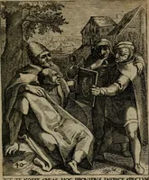 Picture 42 of 72 from Proscenivm vitæ hvmanæ, siue Emblematvm secvlarivm, ivcvndissima, & artificiosissima varietate vitæ hvmanæ & seculi huius deprauati mores, ac studia peruersissima adumbrantium: et Latinis versibvs, explicatorum, decades septem multis figuris adauctæ, & in vsum studiosæ inprimis iuuentutis ita adornatæ vt instar albi amicorvm sodalitatum symbolis, & insigniis conscribendis depingendisq; inseruire commode possint (1627), leaf 94