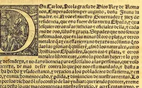 An illustration from Prouisio[n]es cedulas instruciones de su Magestad: : ordena[n]ças d[e] difu[n]tos y audie[n]cia, p[ar]a la buena expedicio[n] de los negocios, y administracio[n] d[e] justicia: y gouernacio[n] d[e]sta Nueua España: y p[ar]a el bue[n] tratamie[n]to y [con]seruacio[n] d[e] los yndios, dende el año 1525. hasta este presente de. 63 (1563)